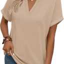 WIHOLL Womens Blouses Spring Tops Short Sleeve Shirts Dressy Casual Summer Vacation Fashion Clothing 2026 (Beige, XL)