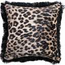 Creative Co-Op Square Cotton Velvet Leopard Print Pillow with Fringe, Multicolor, 18" Square