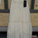 Women's Casual Lace Embroidered Maxi Dress Adjustable Strap Pleated Tiered Swing Long Dress with Pockets Large