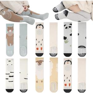 Baby Toddlers Knee High Non Slip Socks with Grips Girl Boy Non-Skid Socks Newborn Infant Floor Crawling Tube Stockings (0-12 Months, Style3)