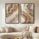 Framed Abstract Brown Gold Wall Art for Living Room, 2 Piece Large Modern Luxury Artwork for Walls, Contemporary Bright Style Picture Prints Paintings for Bedroom Dining Room Office 24x36 Inch, 24" W x 36" H x 2Pcs