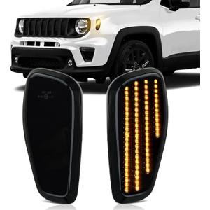 D-Lumina LED Side Marker Lights Assembly Smoked Lens Amber for 2015 2016 2017 2018 2019 2020 2021 2022 2023 Jee-p Renegade Front Fender Side Marker Lamp, OEM Side Marker Light Replacement, Pack of 2