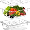 Bekith 2 Pack Clear Polycarbonate Food Pans with Lids, Half Size 4 Inch Deep, Stackable Plastic Food Pans for Commercial Kitchen Restaurant Food Prep, Freezer-Safe