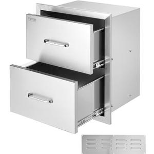 VEVOR Outdoor Kitchen Drawers, 17.8W x 20.2H x 12.2D Inch, Flush Mount Double BBQ Drawer, Stainless Steel BBQ Island with Handle, for Outdoor Kitchens or Patio Grill Station