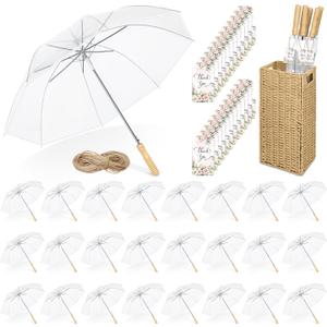 Aodaer 24 Pack Clear Wedding Umbrella Bulk with Foldable Storage Box Transparent Auto Open Foldable Umbrellas Windproof Travel Umbrella for Outdoor Activities, Wedding Anniversary Photography