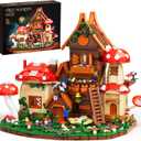 Forest Mushroom House Building Blocks Toy Mushroom Cottage with Openable Windows, Colorful Flowers, Mini Furniture, Staircase & Stone Path Creative Building Set for Adults and Kids(1377 Pieces)