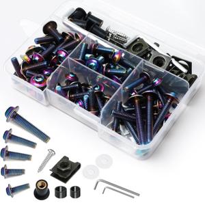 M5 M6 Stainless Steel Motorcycle Fairing Bolts, 177Pcs Windscreen Screws Fasteners Fairing Bolts Nut Clips Kit Universal Fit for Sportbike Kawasaki Yamaha BMW Honda Suzuki Triumph (Colorful)