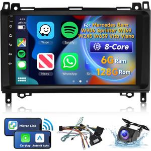 [8 CORE 6G+128G] Car Radio for Mercedes Benz W906 Sprinter W169 W245 W639 Vito Viano with Wireless Carplay/Android Auto, 9" Android 13 IPS Touch Screen Stereo, Bluetooth, GPS, WiFi, SWC, DSP + Camera