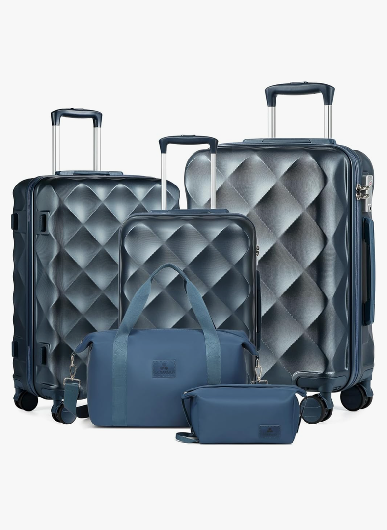 Somago 3-Piece Suitcase Set: Carry On Luggage with YKK Zipper, TSA Lock, ABS Hardside, Spinner Wheels, Ice Blue