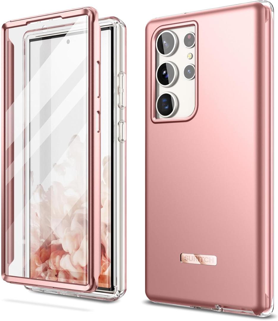 SURITCH for Samsung Galaxy S23 Ultra Case, [Built-in Screen Protector] [Dual-Layer Protection ] Full Protection Shockproof Rugged Bumper Phone Cover for Samsung S23 Ultra 6.8 Inch - Rose Gold