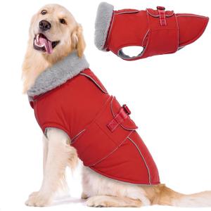 iBuddy Dog Winter Coat for X-Large Dogs, Easy on Dog Snow Fleece Coat Velcro Waterproof Pet Puffer Jacket with Harness Hole Adjustable Reflective Quilted Pet Cold Weather Vest