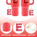 2 x 7Pcs Red Stanley Cup Accessories Set For Stanley Cup 30oz 40oz tumbler with handle,Including Heart Straw Topper Cover Cap,Letter Charm,Red Shiny Bow,Spill Proof Stopper,Silicone Boot(Red E)