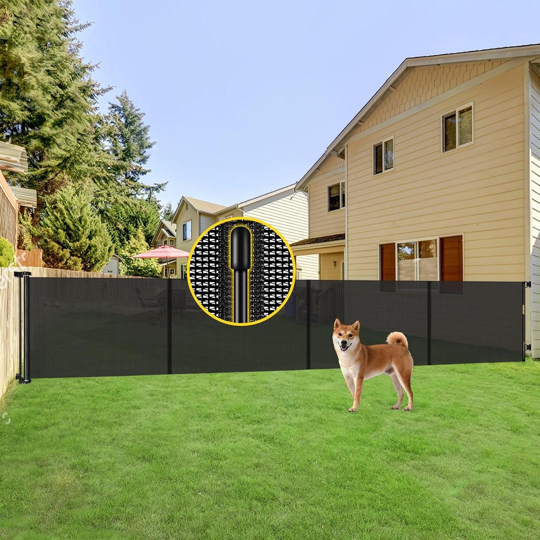 Reinforced 42 Tall x 200 Extra Wide Retractable Baby Gates, Extra Long Pet Gate with Support Rods, Outdoor Dog Gate for Wide Openings Large Baby Gates for Dogs Outdoor Gates for Decks, Black
