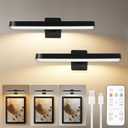 2 Pack Picture Lights for Wall, Rechargeable Wall Lights Battery Operated with Remote, 3 Color Temps, Dimmable, Timer, Wireless Art Light for Painting Gallery Frame Artwork Dartboard, Black