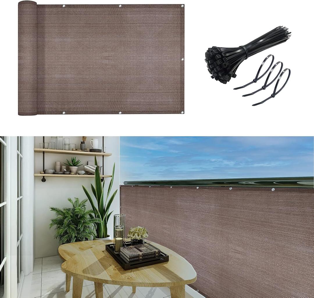 3'x20'Balcony Privacy Screen Cover Fence Cover UV Protection Weatherproof Windscreen Heavy Duty for Patio, Backyard,Brown