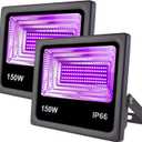 Remon 150W Black LED Flood Light Outdoor IP66 Stage Lighting With Plug - Perfect for Halloween, Neon Glow, Blacklight Party, Fishing, Aquarium, DJ Disco (2 Pack)