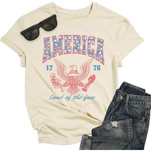 Women America Patriotic 4th of July Party Shirt Land of The Free T-Shirt Retro 1776 Short Sleeve Tee Top (XL)