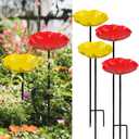 4 PCS Metal Bird Baths for Outdoors, Small Garden Bird Bath & Bird Feeders with Metal Stake, Hummingbird Feeder for Outside Lawn Yard Garden Decor