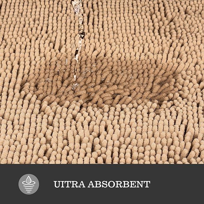 Thick Chenille Bath Mats | Absorbent and Washable Bath Rug Non-Slip, Soft Rugs for Bathroom, Shower, Sink 20" x 32, Ivory Cream