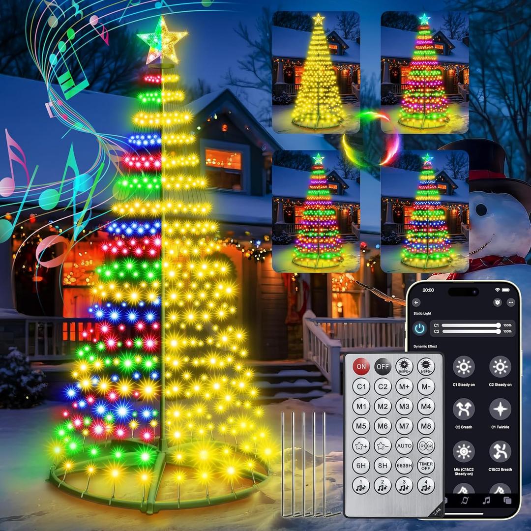 7ft Smart Pre-lit LED Cone Christmas Tree - 30+ Modes 391 Color Changing Lights with App & Remote Control, Timer, Music Sync for Indoor or Outdoor (Green Finish)