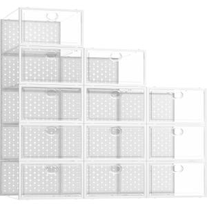 Pinkpum Large 12 Pack Shoe Storage Boxes, Shoe Organizer for Closet clear Plastic Stackable Shoe Dispaly Case Bins Holder, Sneaker Storage White