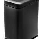Home Zone Living 1.3 Gallon Small Bathroom Trash Can with Lid and Step Pedal, Stainless Steel Wastebasket with Slim Design for Home and Office, Matte Black, 5 Liters