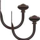 KAMANINA Curtain Tiebacks, Vintage Bronze Curtain Holdbacks with Square Finial, Curtain Hooks for Wall Drapes Tie Back Home Window Decor, Curtain Holders for Living Room (1 Pair/2 Pack)