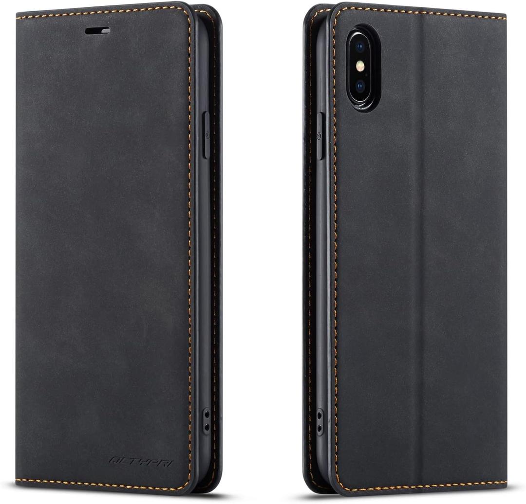 QLTYPRI for iPhone X iPhone Xs Case, Premium PU Leather Cover TPU Bumper with Card Holder Kickstand Hidden Magnetic Adsorption Shockproof Flip Wallet Case for iPhone X iPhone Xs (5.8 inch) - Black