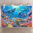 Fabric 7x5ft Summer Under the Sea Backdrop Ocean Shark Banner