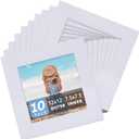 Somime 10 Pack Pre-Cut 12x12 White Picture Mats for 8x8 Photos - White Core Bevel Cut Frame Matte, Acid Free, Ideal for Frames/Artwork/Prints