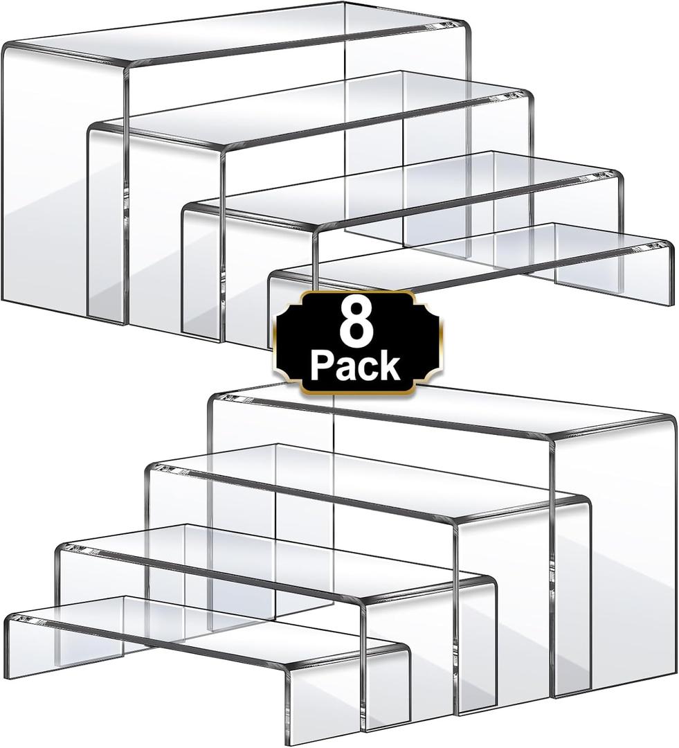 Aheroi Large Acrylic Risers, 8 Pcs 2 Set(7L~8L~9L) Acrylic Display Set Rectangular Stands Shelf Clear Display Risers for Decor, Cake Shelves Retail Shoe Showcase