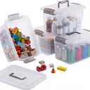 Citylife 4 Packs 6 QT Storage Bins with Lids Clear Plastic Bins with Grey Handle Stackable Storage Containers for Organizing