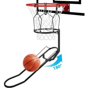GADFISH Basketball Rebounder, 180 Rotatable Return Attachment with 3 Stable Large Hooks, Heavy Duty Accessories for 18" Rim Basketball Hoop (Black)