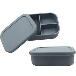 ALTA'S CHOICE SILICONE BENTO LUNCH BOX (GREY) Leak-Proof Lunchbox, 3 Compartments. Bento Lunch Box for Kids and Adults. Microwave, Dishwasher Safe, Reusable.