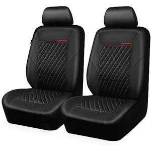 CAR PASS Quilting Leather Seat Cover Two Front Seats Only, Universal Fit Automotive Front Seat Covers Waterproof Deluxe PU Premium Vinyl Luxury for Cars Sedan Van SUV Airbag Compatible 2 Pieces,Black