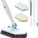 nacena Shower Scrubber with Long Handle, 3 in 1 Tile Tub Scrubber Brush with 3 Detachable Cleaning Heads Adjustable Handle Shower Cleaner Brush for Bathroom, Kitchen, Toilet, Wall, Sink, Blue White