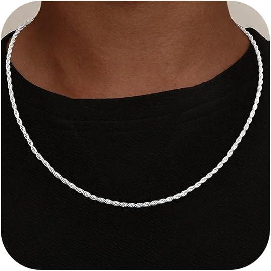 925 Sterling Silver Diamond Cut 3mm 4mm 5mm Rope Chain Exquisite Silver Chain Men's Necklace Ideal Gift for Men Fathers and Boyfriends, Size: 20 Inches