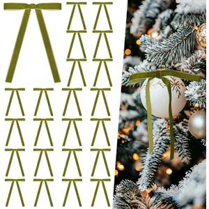 Artmag 24 Pcs Velvet Bows for Christmas Tree Rustic Bows Velvet Christmas Ornaments for Door Garland Wreath Gift Party Holiday Decoration (Width of 5/8",Olive Green)