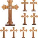 Amyhill 10 Pcs Easter Wooden Crosses Baptism Centerpieces for Tables First Communion Decorations Rustic Wood Cross for Crafts with Bases Religious Catholic Decor(Light Brown)