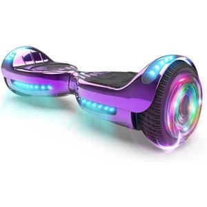 SUNDERWELL Electric Hoverboard with LED Lights and Bluetooth Speaker, Self Balancing Scooter with 6.5" Flashing Wheels, Top Speed of 10MPH, Gifts for Kids (Chrome Purple)