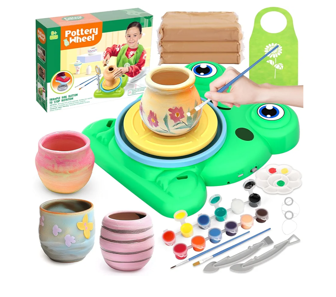 Pottery Wheel for Kids - Complete Pottery Painting Kit Arts and Crafts for Kids Ages 8-12 with 3 Pack Air Dry Clay Art Supplies Toys for Girls Boy Birthday Gift for 6 7 8 9 10 11 12+