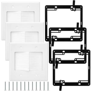 Tlence 6 Pack 2 Gang Brush Wall Plate with Brackets, Double Gang Cable Pass Through Wire Hider, Low Voltage Flush Mounting Wall Cover for Ethernet Cables, Coaxial, Speaker Wires, Wall Mounted TV