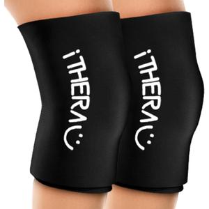 iTHERAU Knee Ice Pack Wrap 2 Pack, Reusable Gel Cold Pack with Cold/Hot Therapy, Cold Compression Sleeve for Elbow, Knee, Calf & Ankle for Pain Relief, Swelling, Surgery, Sports Injuries -Black, M