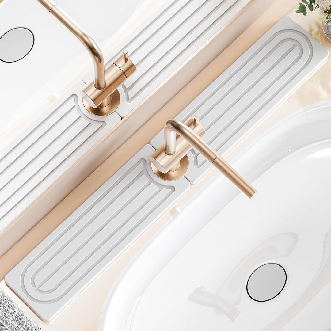 2 x Faucet Mat for Kitchen Sink,Super Absorbent Diatomite faucet mat, Quick Drying Stone Sink Tray, Faucet Splash Guard for Kitchen,Bathroom Counter (White, 30"4")