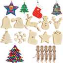 50pcs Christmas Wooden Ornaments for Crafts, 10 New Styles Unfinished Wood Slice Ornaments, Wooden Christmas Ornaments to Paint, Christmas Tree Hanging Ornaments Wood Christmas Decoration DIY Crafts