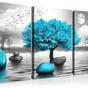 Wall Art for Living Room Bathroom Bedroom Large Size Black and White Tree of Life Paintings Modern 3 Piece Framed Canvas Art Prints Inspirational Abstract Blue Pictures Home Decorations