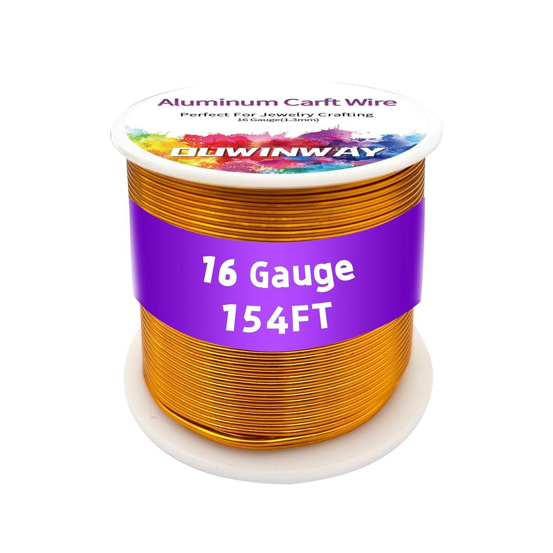 16Gauge Gold Aluminum Crafts Wire 154FT, for Jewelry Crafting, Gemstone Metal Coiling, Sculpting, Armature, Jewelry Making Beading Floral Soft DIY Metal Craft Art Wires Colored and Soft