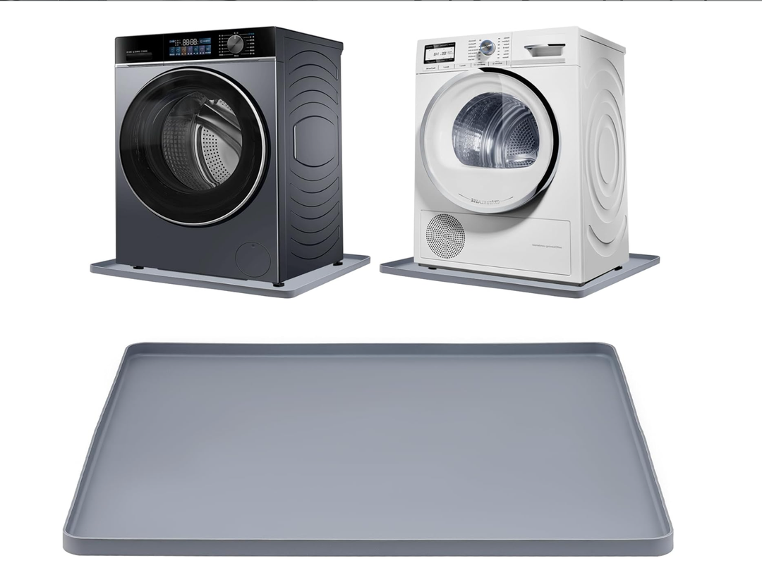 2 Pack Washing Machine Drip Pan, 27 x 27 Inch Washer Drain Pan, Prevent Water Leakage and Protect Floor, Non-Slip & Anti-Vibration Silicone Mat with Raised Edge, Multi-function Soft Foldable Waterproof Mat