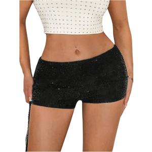 SHENHE Women's Sequin Micro Shorts Sparkly Low Rise Y2k Sexy Rave Mini Micro Shorts, XS