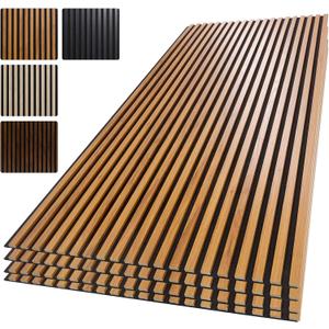 Yuzzy Wood Slat Wall Panel 4 Pack, 48" x 24" Acoustic Wall Panels for Interior Wall Decor and Noise Cancelling, Soundproof Wall Panels for Living Room, Bedroom, Office, Teak, 4Pcs - 48"x24"